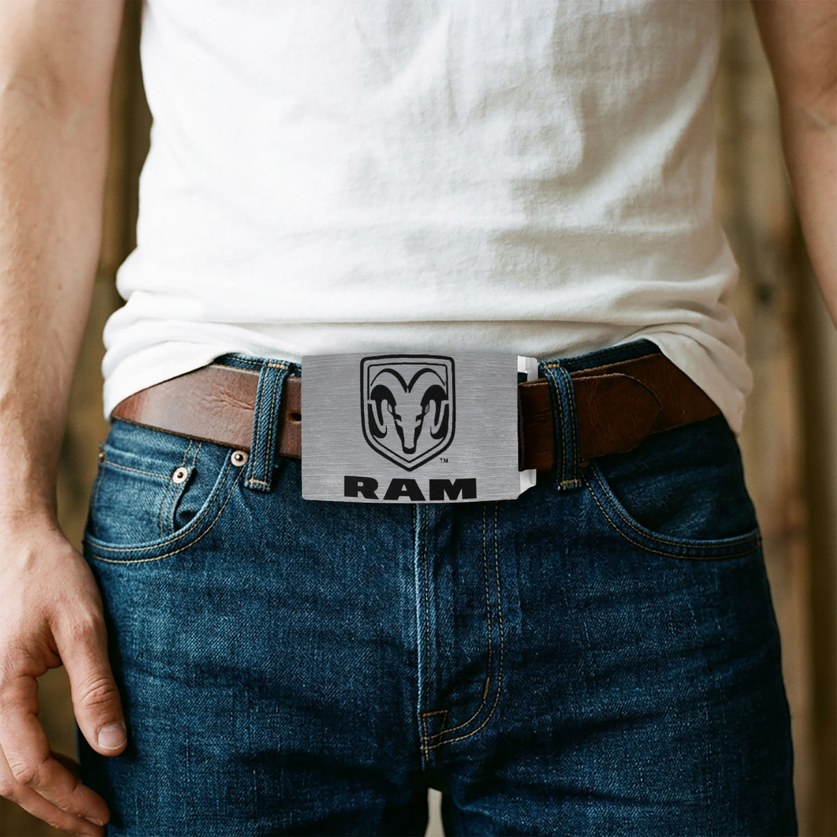 Ram Rock Star Buckle - Brushed Silver Black Belt Buckles Ram