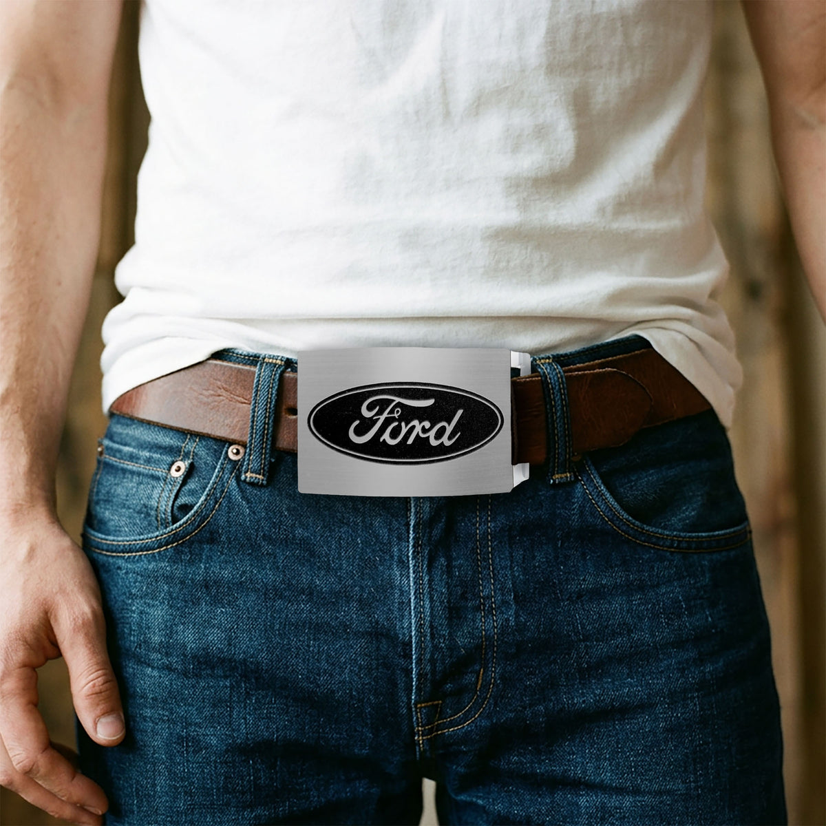 Ford Oval Rock Star Buckle - Brushed Silver/Black Belt Buckles Ford