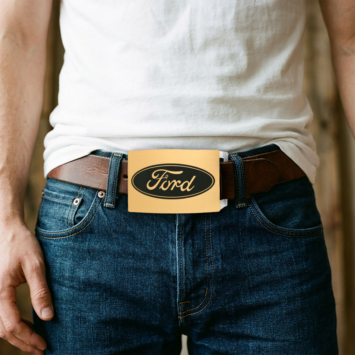 Ford Oval Rock Star Buckle - Brushed Gold/Black Belt Buckles Ford