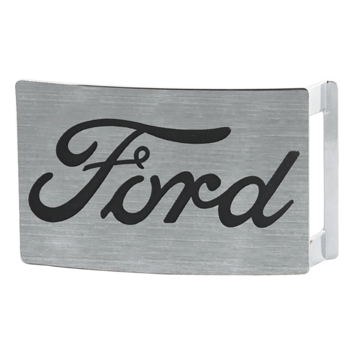 Ford Script Rock Star Buckle - Brushed Silver Black Belt Buckles Ford