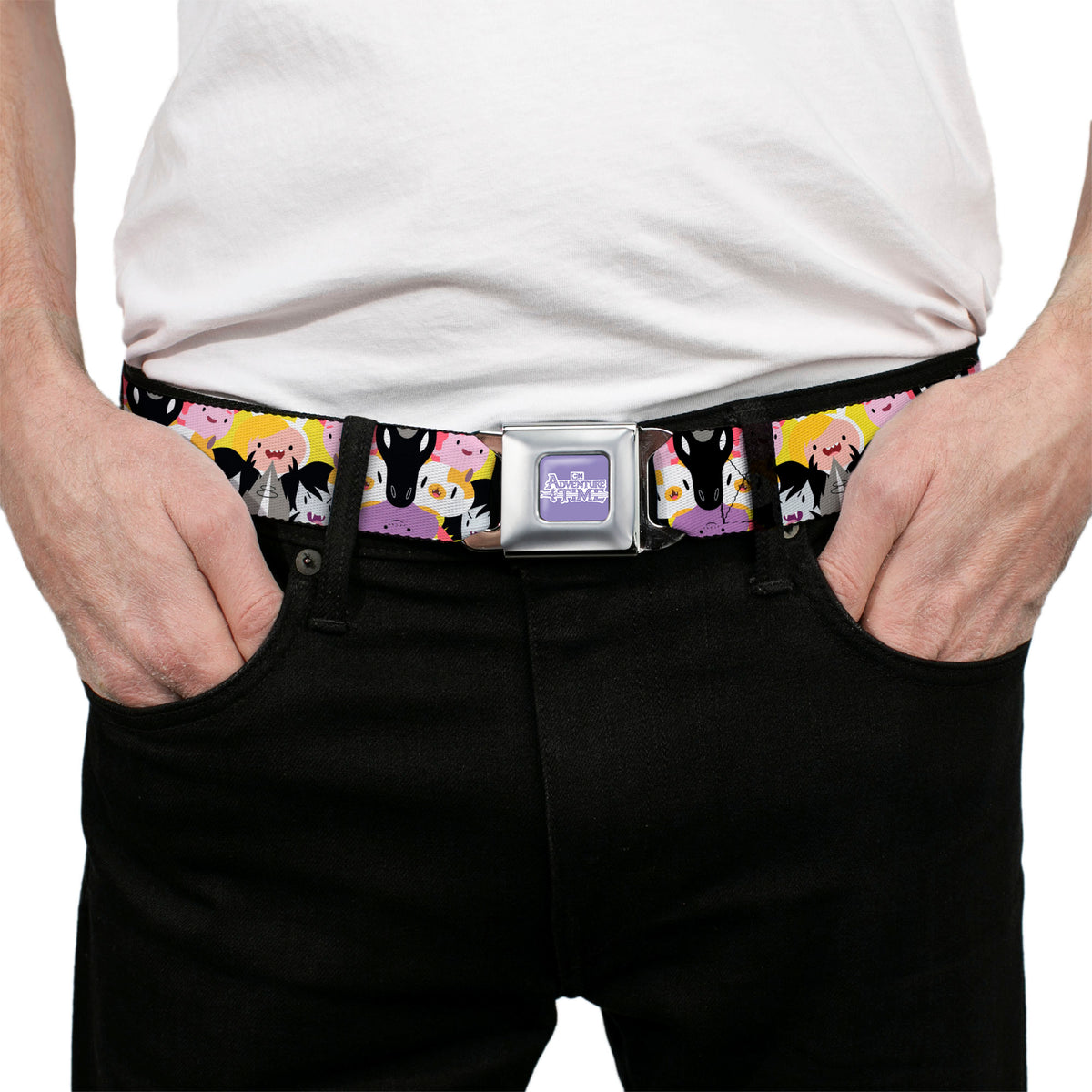 ADVENTURE TIME Title Logo Full Color Lavender/White Seatbelt Belt - Adventure Time Characters Stacked Webbing Seatbelt Belts Adventure Time