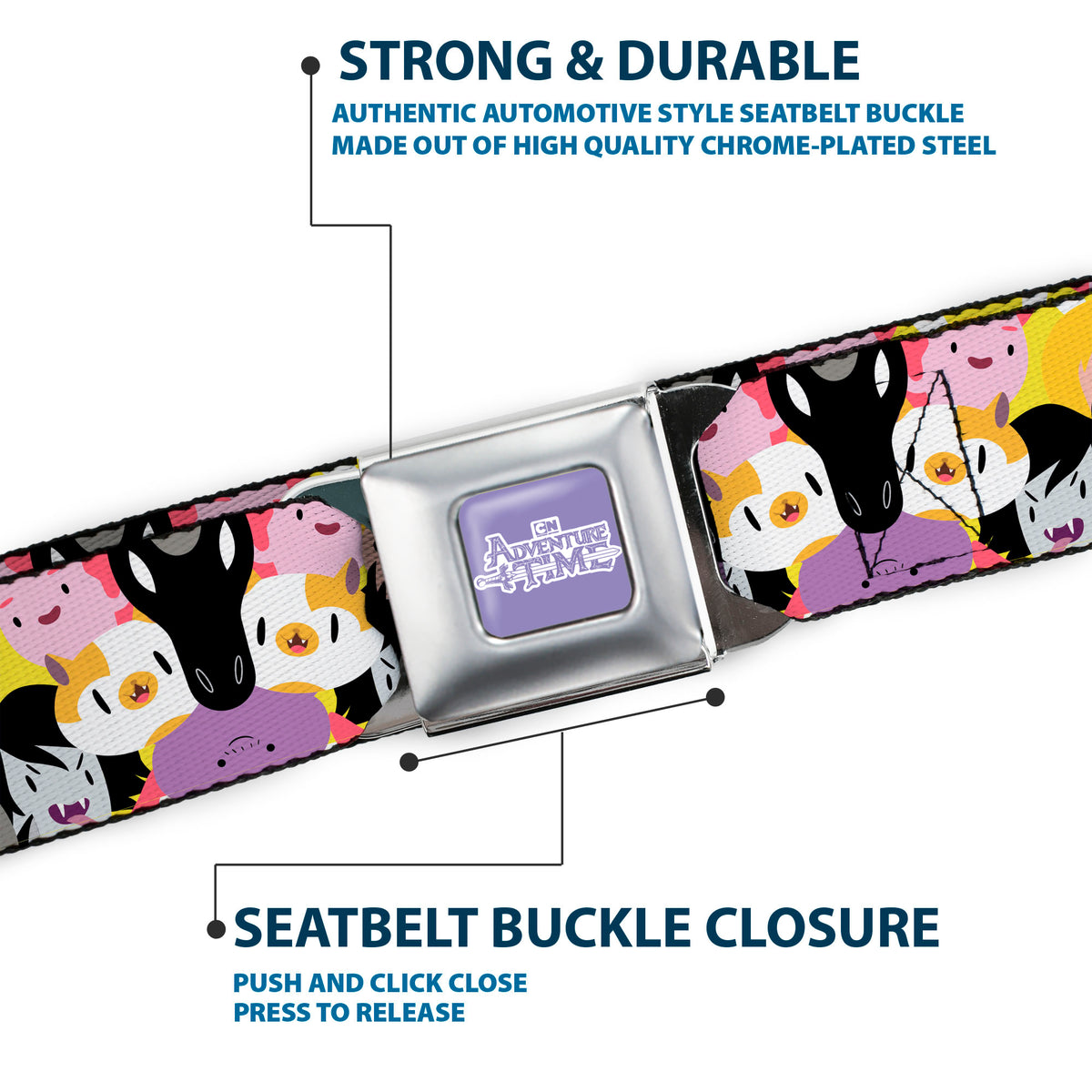 ADVENTURE TIME Title Logo Full Color Lavender/White Seatbelt Belt - Adventure Time Characters Stacked Webbing Seatbelt Belts Adventure Time
