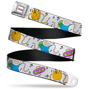 ADVENTURE TIME Title Logo Full Color White Seatbelt Belt - Adventure Time Finn and Jake Long Arms Dancing Pose White Webbing Seatbelt Belts Adventure Time