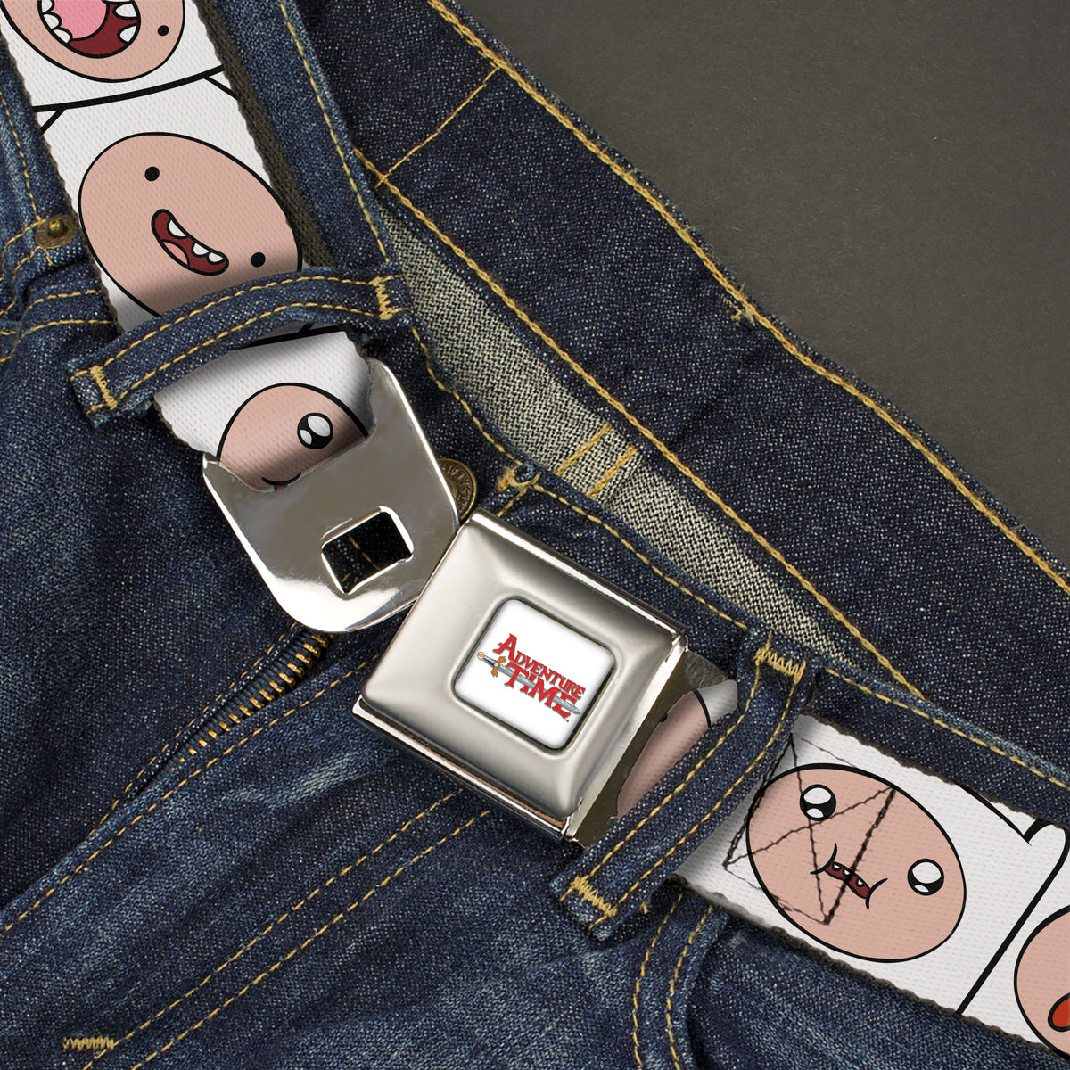 ADVENTURE TIME Title Logo Full Color White Seatbelt Belt - Adventure Time Finn Expression Blocks White Webbing Seatbelt Belts Adventure Time