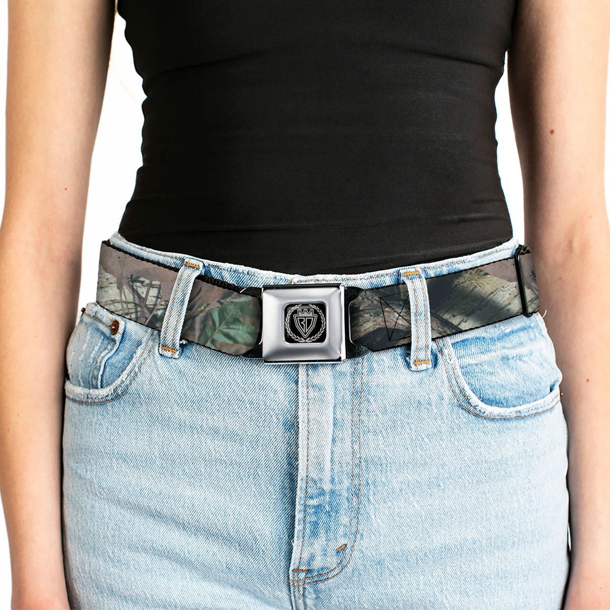 BD Crest Logo Brushed Seatbelt - Mossy Oak Break-Up Infinity Webbing Seatbelt Belts Mossy Oak