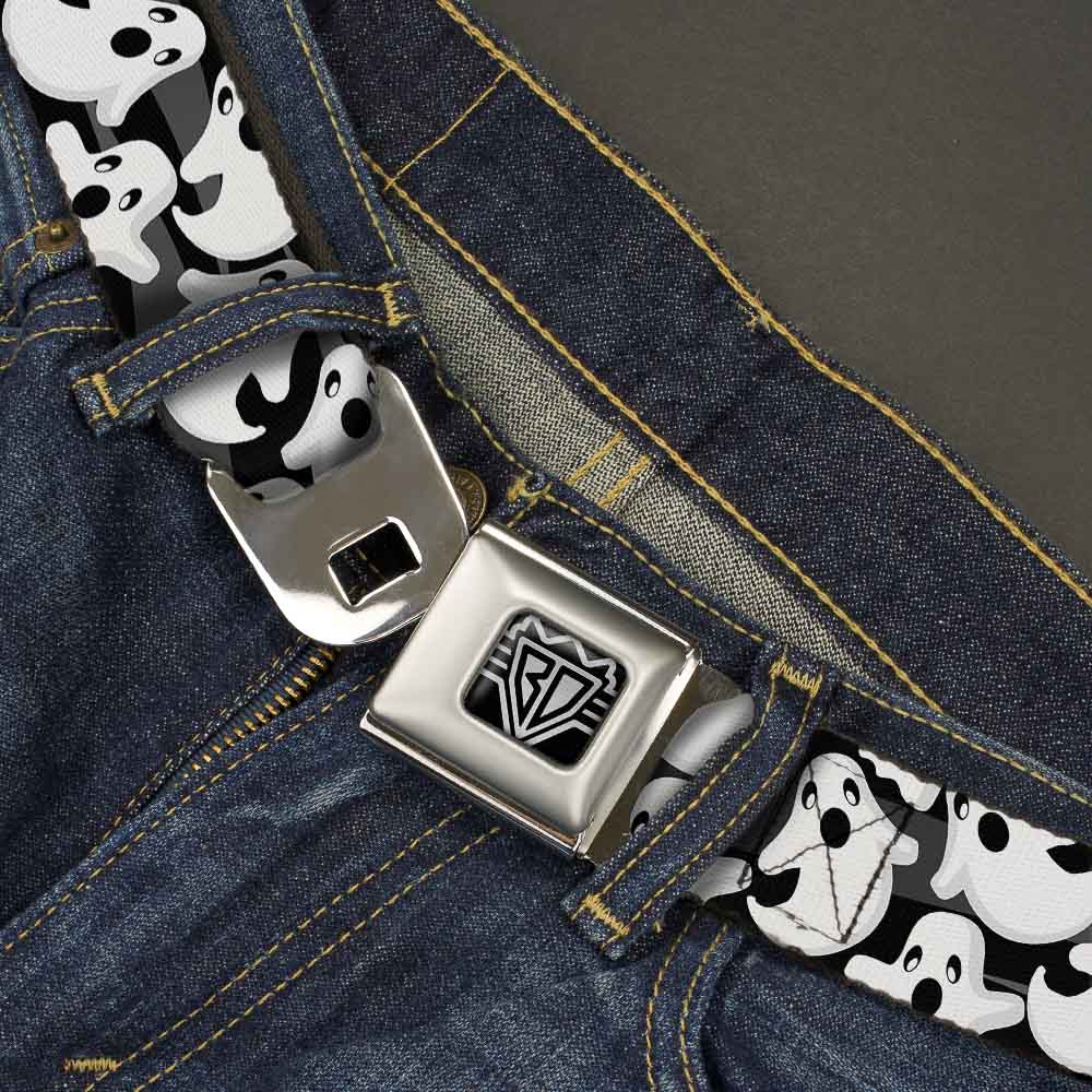 BD Wings Logo CLOSE-UP Full Color Black Silver Seatbelt Belt - Ghosts Scattered Black/White Webbing Seatbelt Belts Buckle-Down