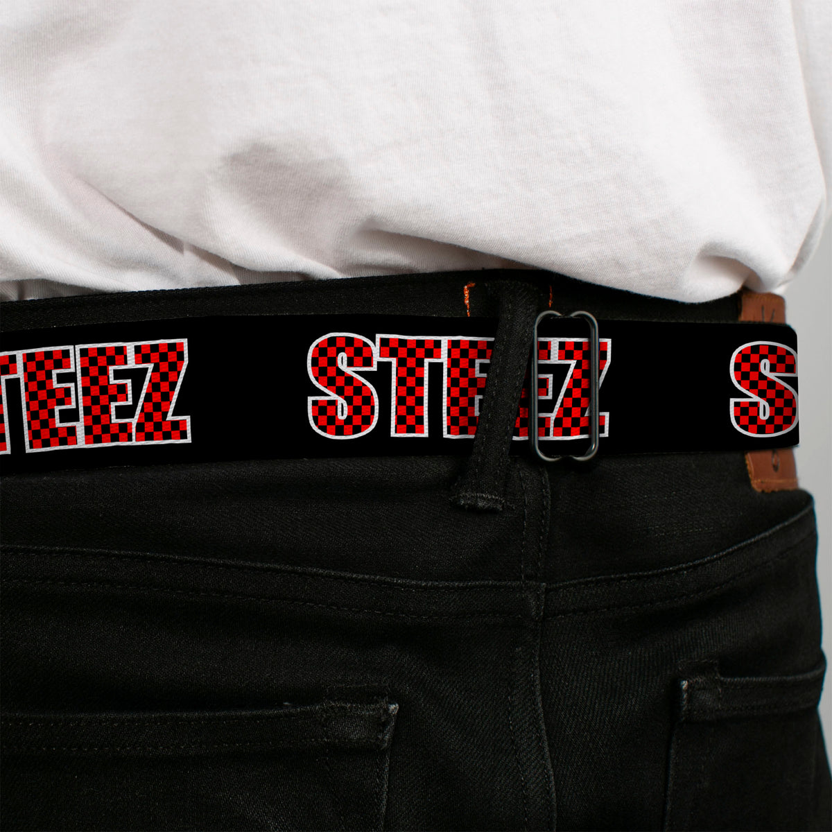BD Wings Logo CLOSE-UP Full Color Black Silver Seatbelt Belt - STEEZ Black/Checker Black/Red Webbing Seatbelt Belts Buckle-Down