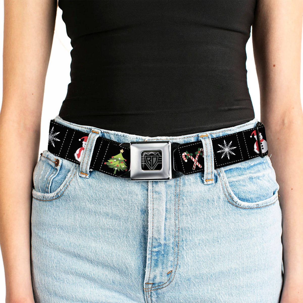 BD Wings Logo CLOSE-UP Full Color Black Silver Seatbelt Belt - Christmas Blocks Black/White/Multi Color Webbing Seatbelt Belts Buckle-Down