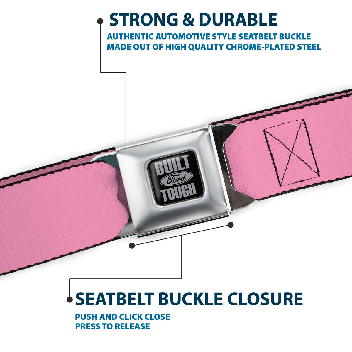 Built Ford Tough Seatbelt Belt - Baby Pink Webbing Seatbelt Belts Ford