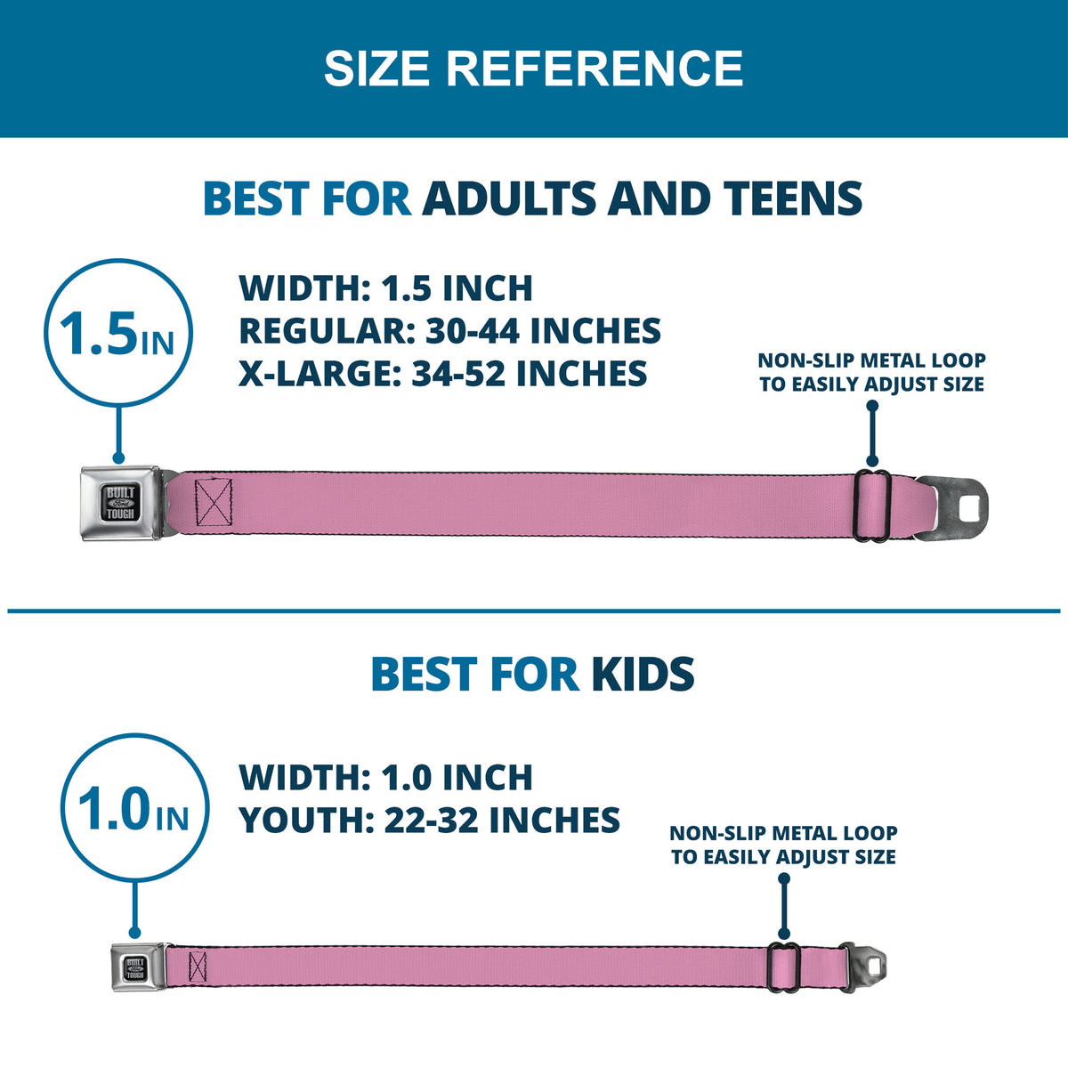 Built Ford Tough Seatbelt Belt - Baby Pink Webbing Seatbelt Belts Ford