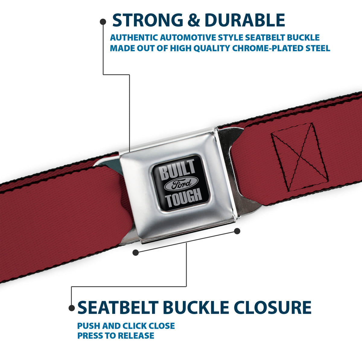 Built Ford Tough Seatbelt Belt - Burgundy Webbing Seatbelt Belts Ford