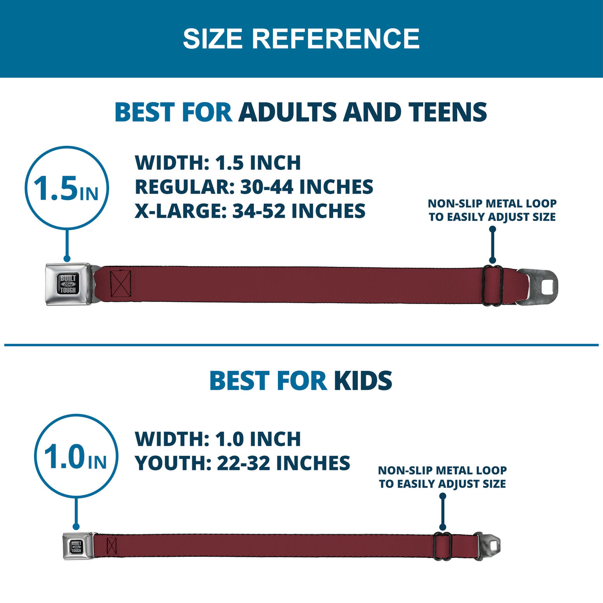 Built Ford Tough Seatbelt Belt - Burgundy Webbing Seatbelt Belts Ford
