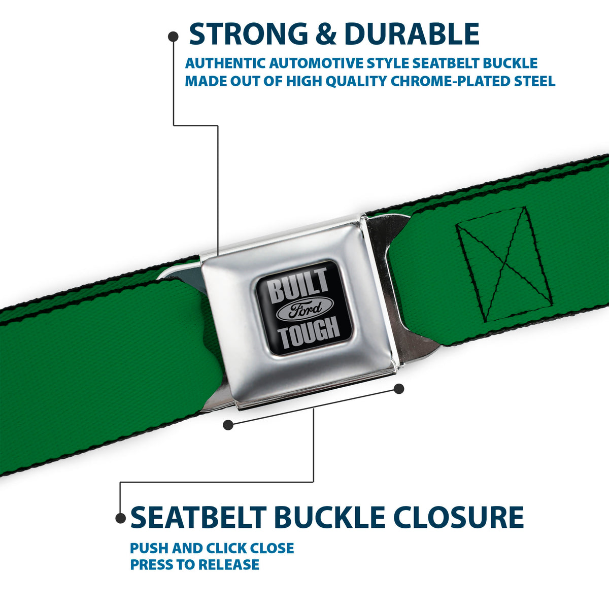 Built Ford Tough Seatbelt Belt - Green Webbing Seatbelt Belts Ford
