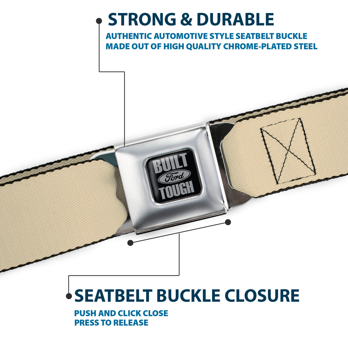 Built Ford Tough Seatbelt Belt - Tan Webbing Seatbelt Belts Ford