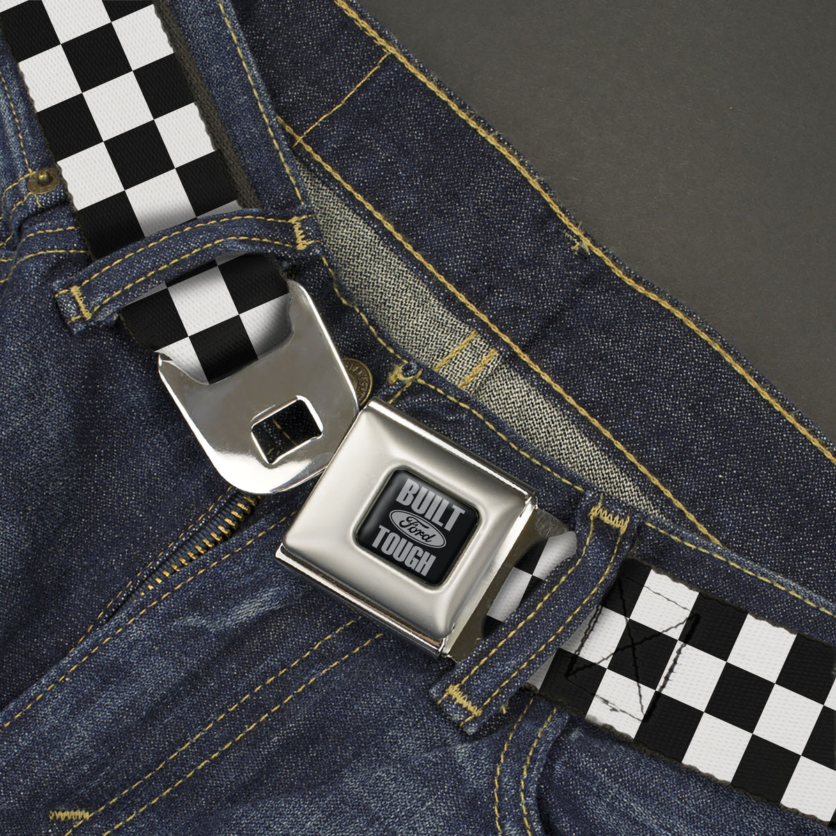 Built Ford Tough Seatbelt Belt - Checker Black/White Webbing Seatbelt Belts Ford