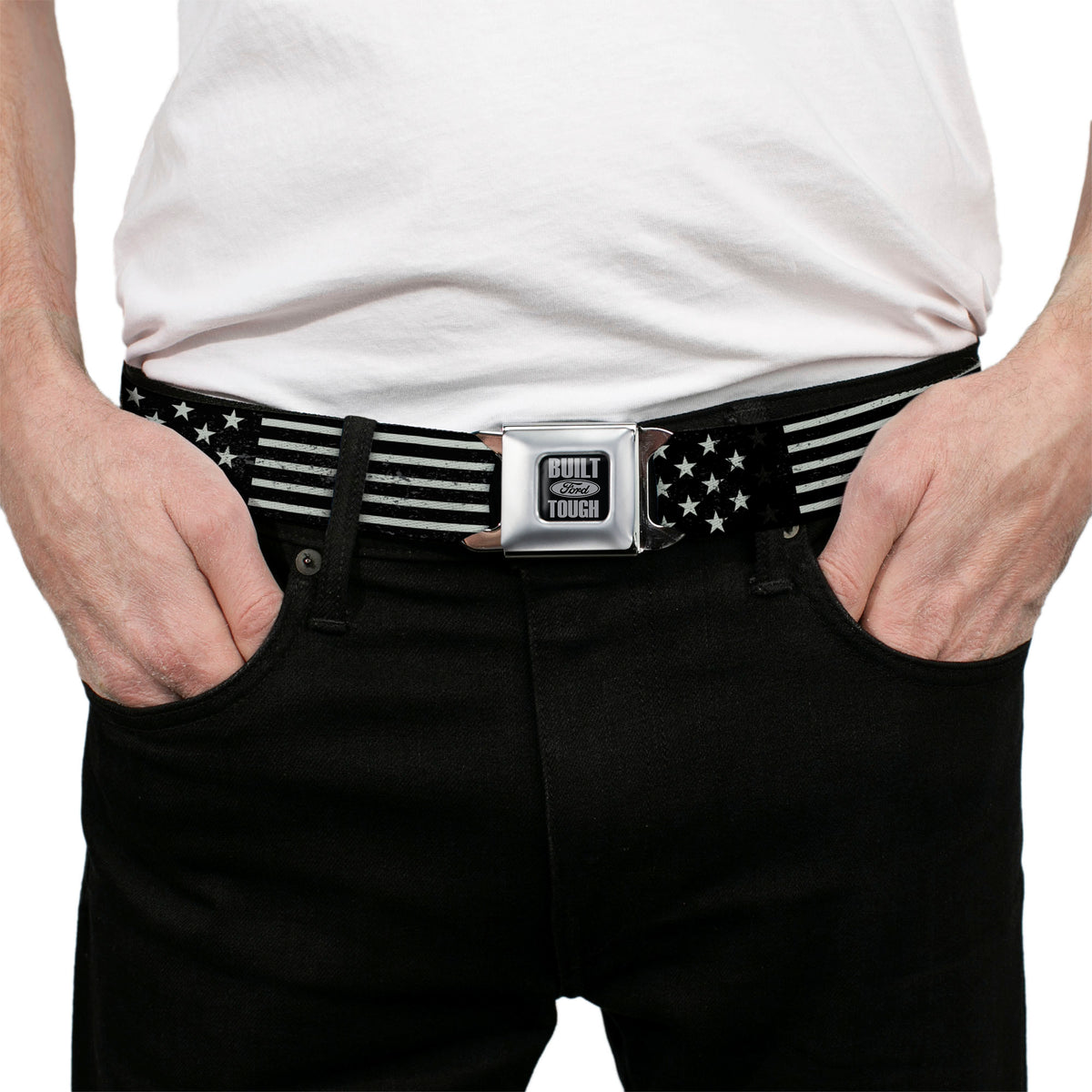 Built Ford Tough Seatbelt Belt - Americana Stars & Stripes2 Weathered Black/Gray Seatbelt Belts Ford