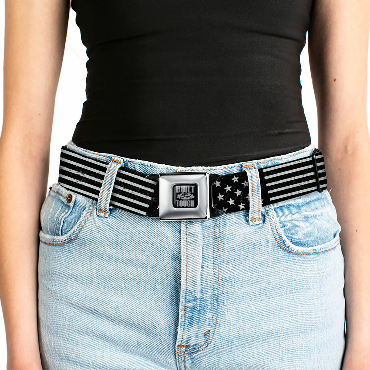 Built Ford Tough Seatbelt Belt - Americana Stars & Stripes2 Weathered Black/Gray Seatbelt Belts Ford
