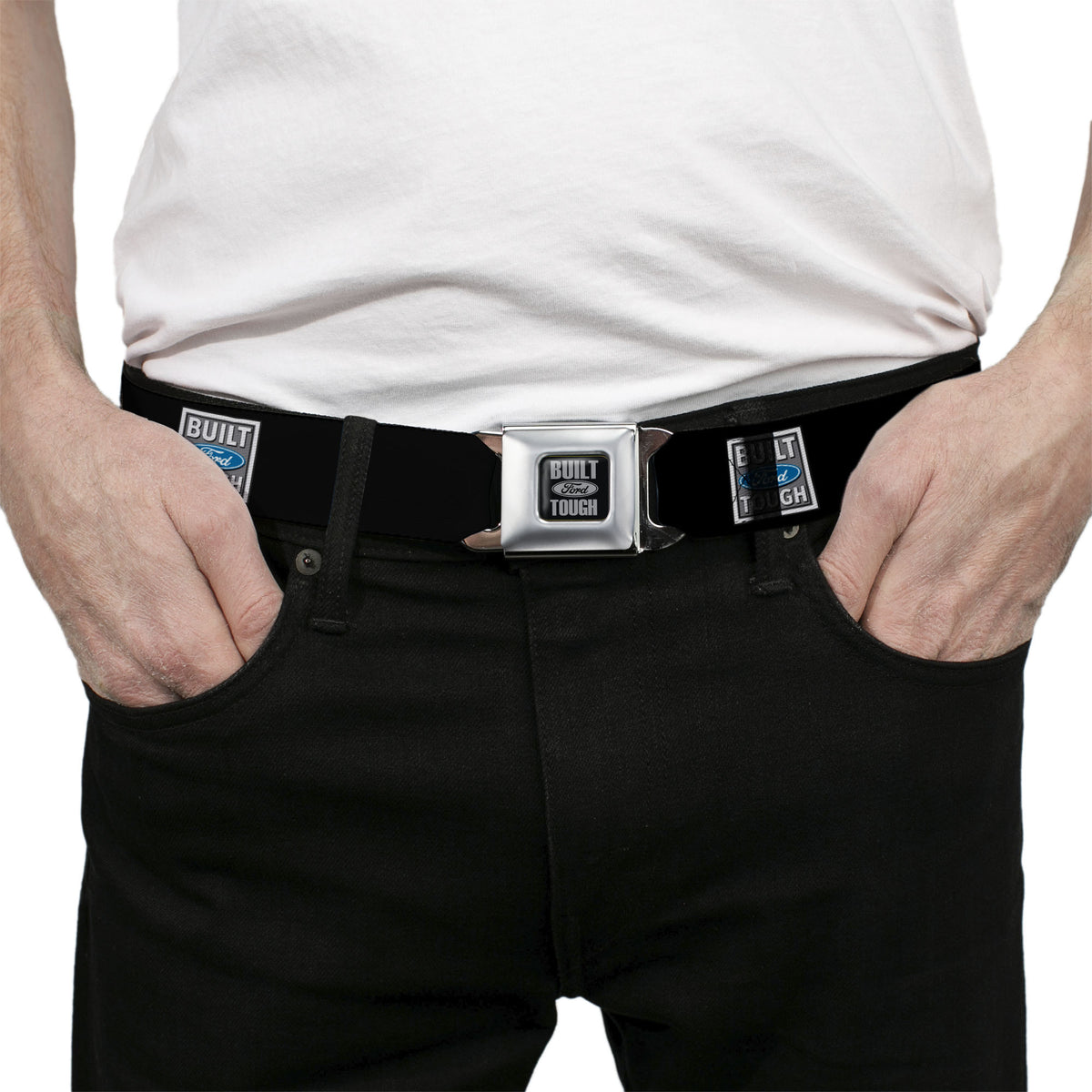 Built Ford Tough Seatbelt Belt - Built Ford Tough Logo REPEAT Webbing Seatbelt Belts Ford