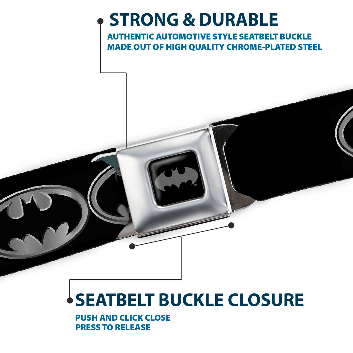 Batman Black Silver Seatbelt Belt - Batman Shield Black/Silver Webbing Seatbelt Belts DC Comics