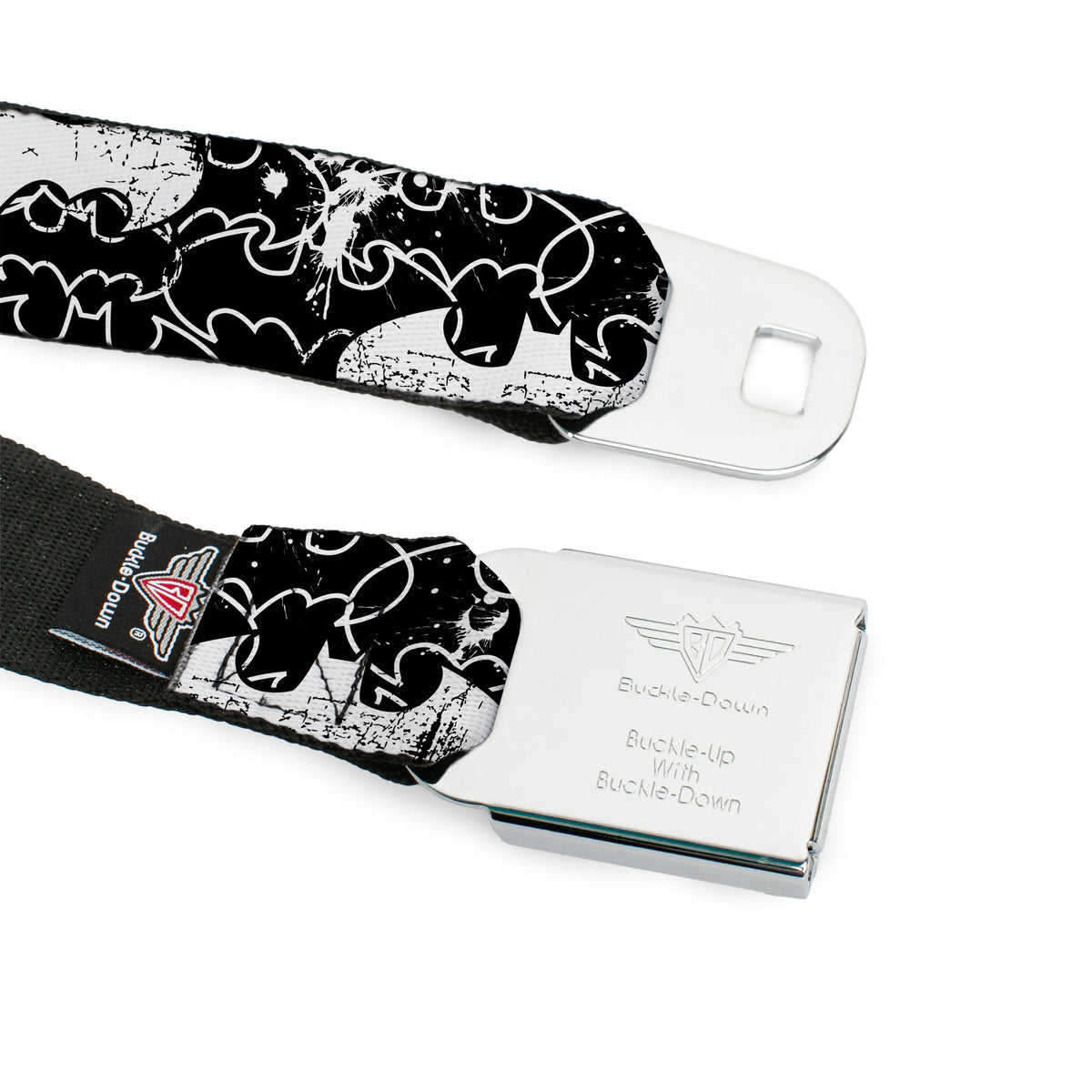 Batman Black Silver Seatbelt Belt - Batman Outlines Black/White Webbing Seatbelt Belts DC Comics