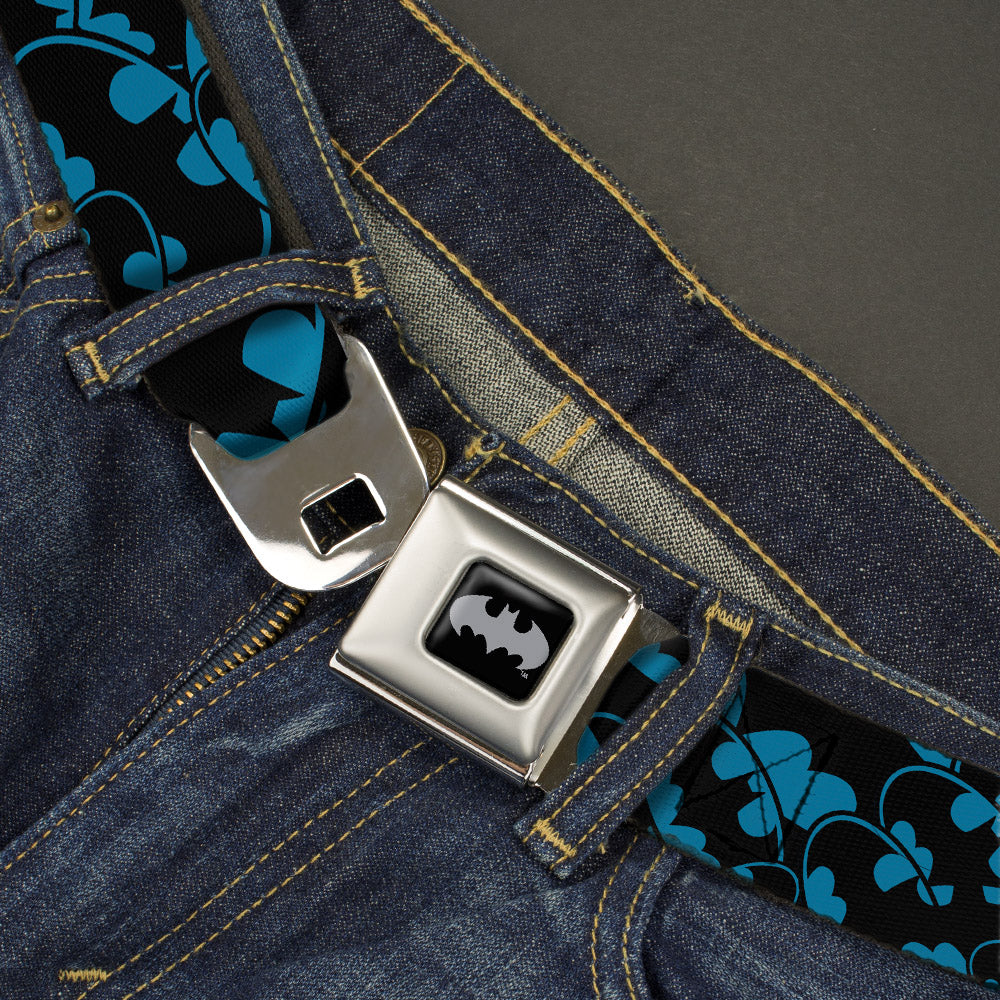 Batman Black Silver Seatbelt Belt - Bat Signals Stacked Blue/Black Webbing Seatbelt Belts DC Comics