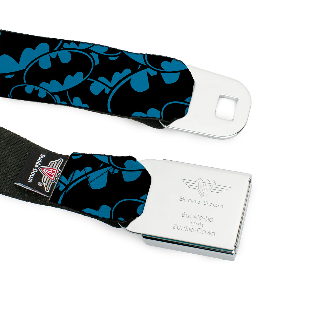 Batman Black Silver Seatbelt Belt - Bat Signals Stacked Blue/Black Webbing Seatbelt Belts DC Comics