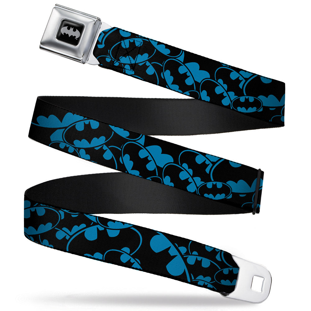 Batman Black Silver Seatbelt Belt - Bat Signals Stacked Blue/Black Webbing Seatbelt Belts DC Comics