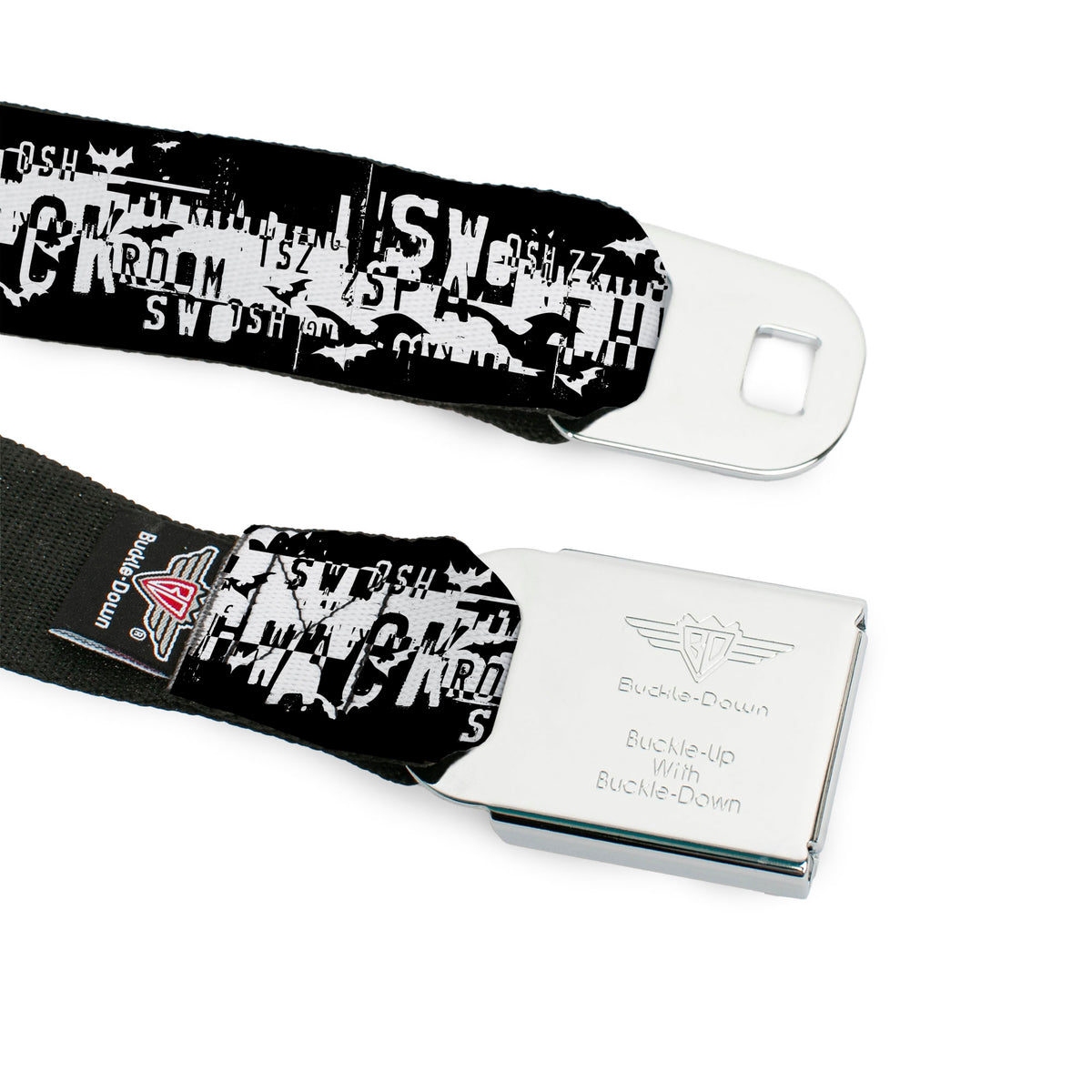 Batman Black Silver Seatbelt Belt - Batman Action Verbiage Black/White Webbing Seatbelt Belts DC Comics