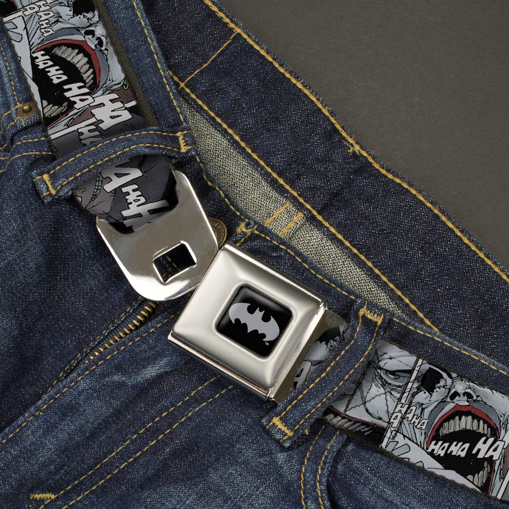 Batman Black Silver Seatbelt Belt - Joker Laughing CLOSE-UP Black/White Webbing Seatbelt Belts DC Comics