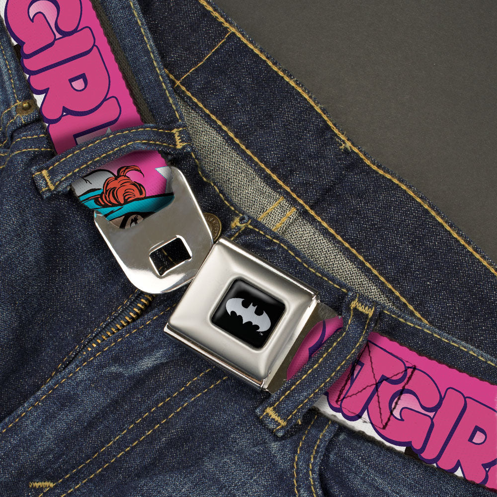 Batman Black/Silver Seatbelt Belt - BATGIRL Bubble Letters w/Stars Pink/White Webbing Seatbelt Belts DC Comics