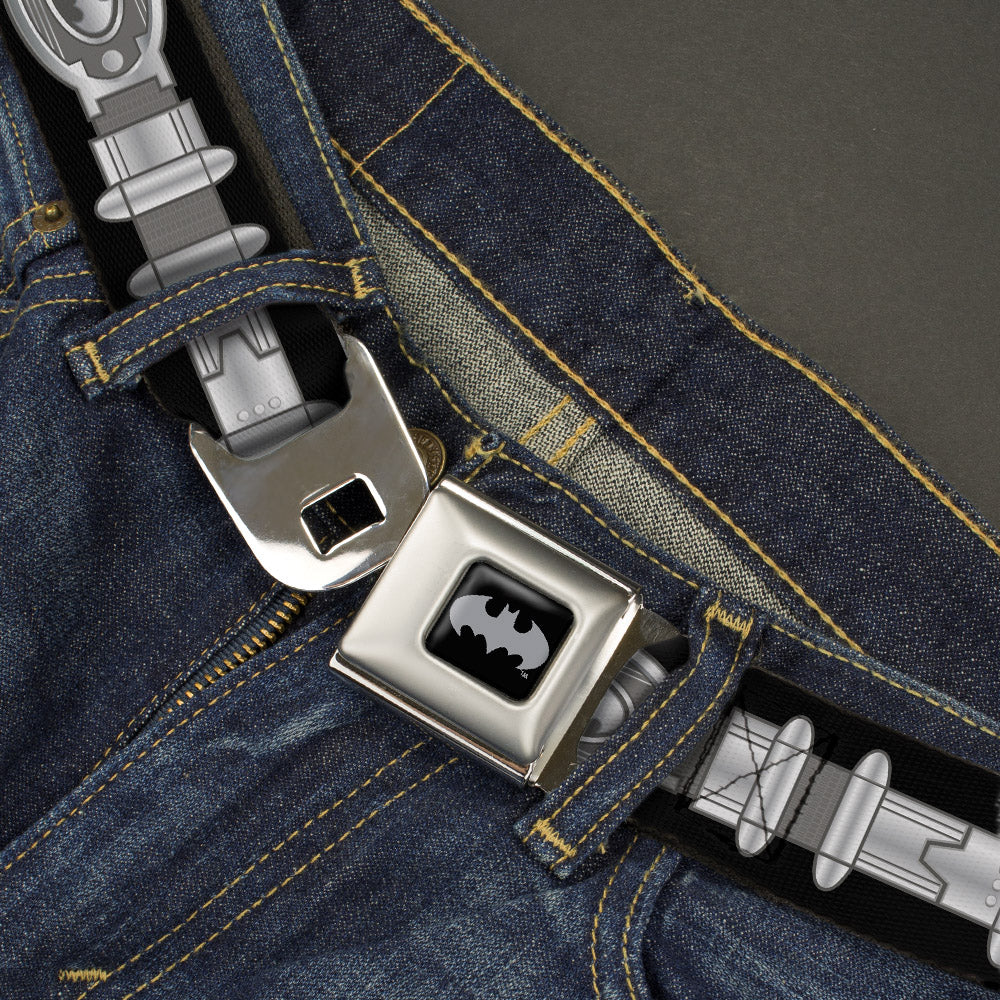 Batman Black Silver Seatbelt Belt - Batman Utility Belt Black/Gray Webbing Seatbelt Belts DC Comics