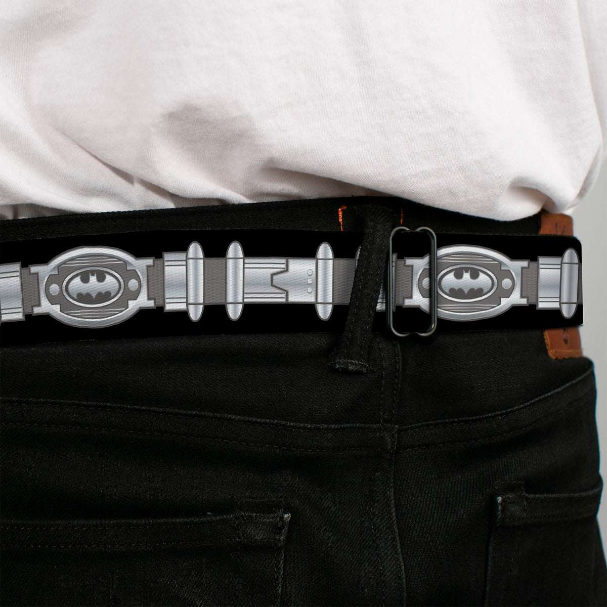 Batman Black Silver Seatbelt Belt - Batman Utility Belt Black/Gray Webbing Seatbelt Belts DC Comics