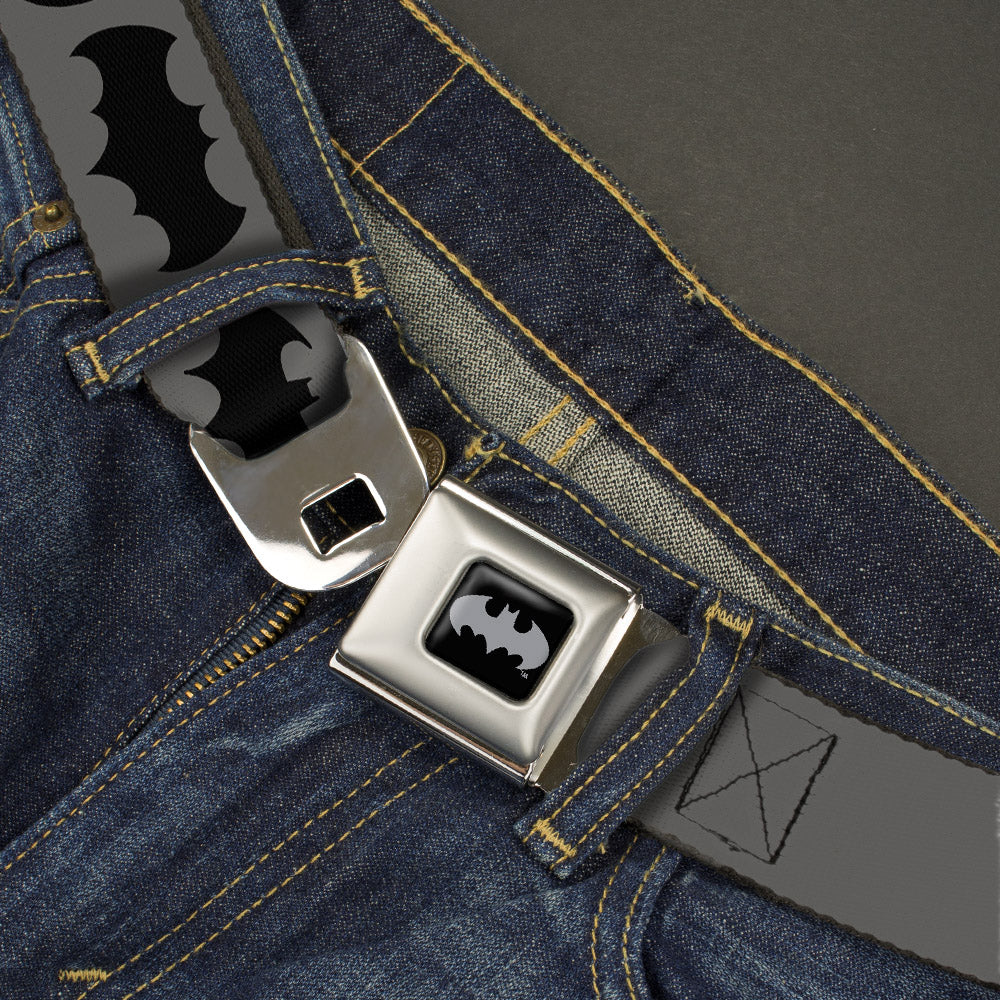 Batman Black Silver Seatbelt Belt - Bat Logo Transitions Gray/Black Webbing Seatbelt Belts DC Comics