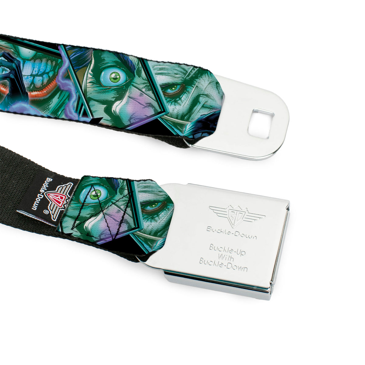 Batman Black Silver Seatbelt Belt - The New 52 Detective Comics Issue #16 Batman Screaming & Joker Expressions Cover Pose Webbing Seatbelt Belts DC Comics