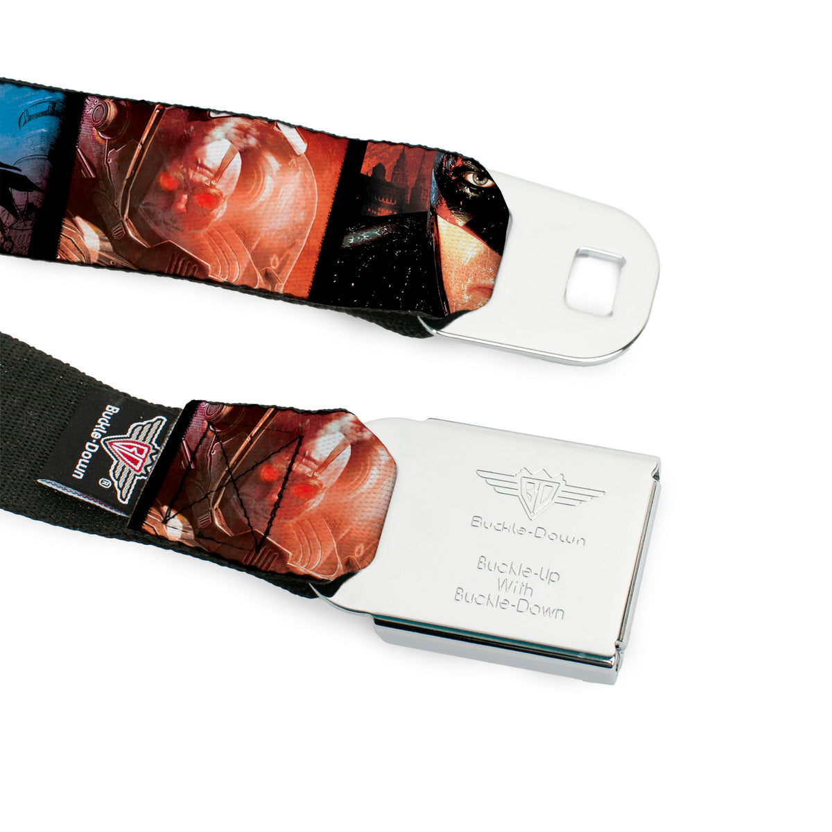 Arkham City Snowflake Full Color Black Red Seatbelt Belt - Batman Arkham City 3-Character/2-Scene Panels Webbing Seatbelt Belts DC Comics