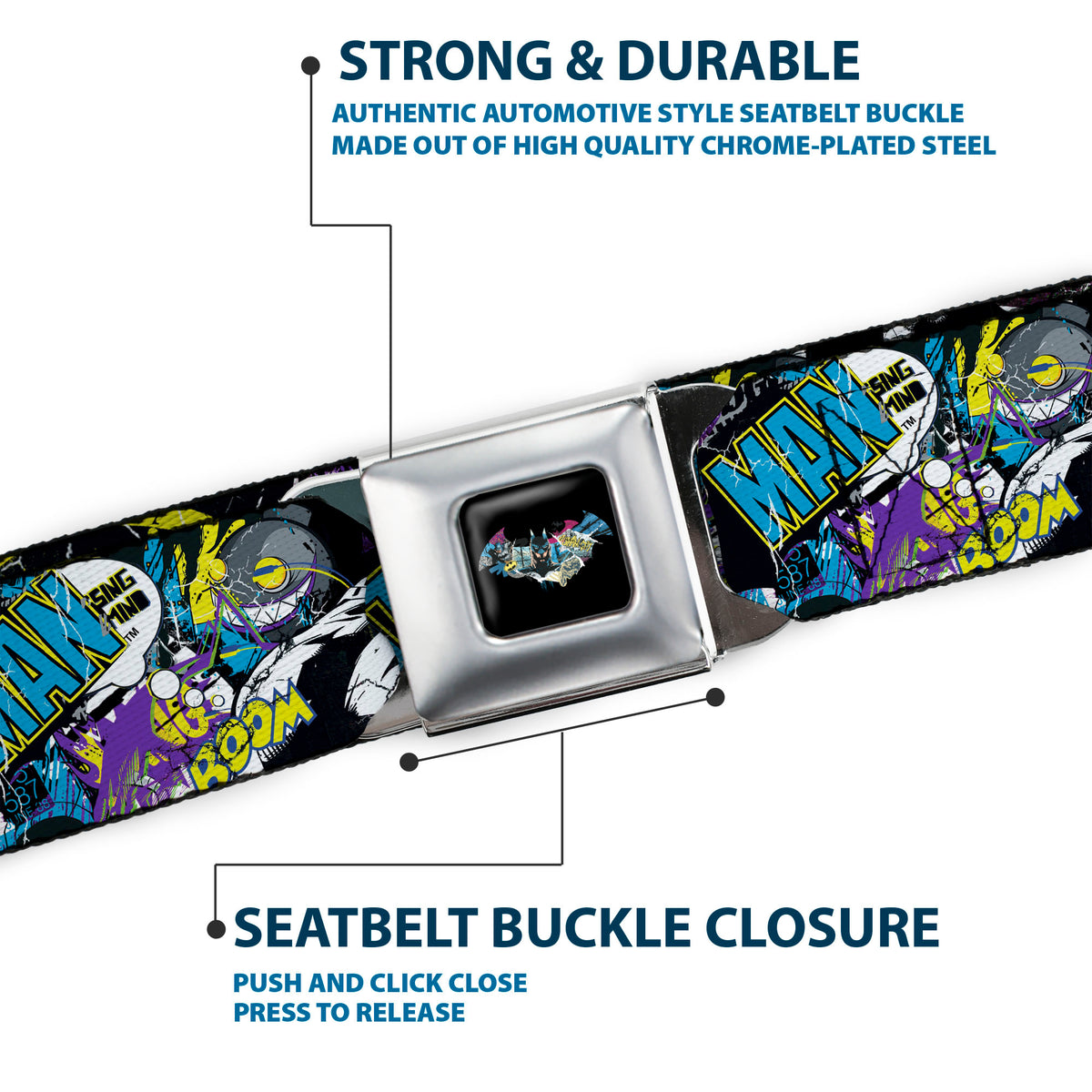 Batman Logo Full Color Black GOTHAM CITY Graffiti Seatbelt Belt - BATMAN/Joker Face CLOSE-UP Gotham City Graffiti Collage Webbing Seatbelt Belts DC Comics