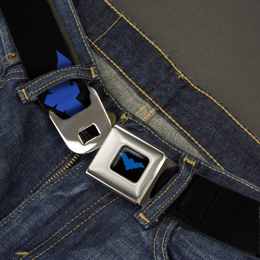 Nightwing Logo Full Color Black Blue Seatbelt Belt - Nightwing Logo Black/Blue Webbing Seatbelt Belts DC Comics