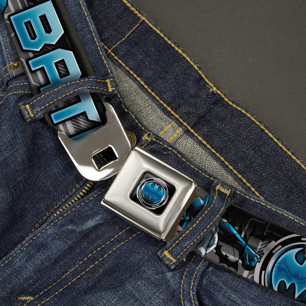 Bat Signal Full Color Black Gray Blues Seatbelt Belt - BATMAN Poses/Bat Signal CLOSE-UP Black/Grays/Blues Webbing Seatbelt Belts DC Comics