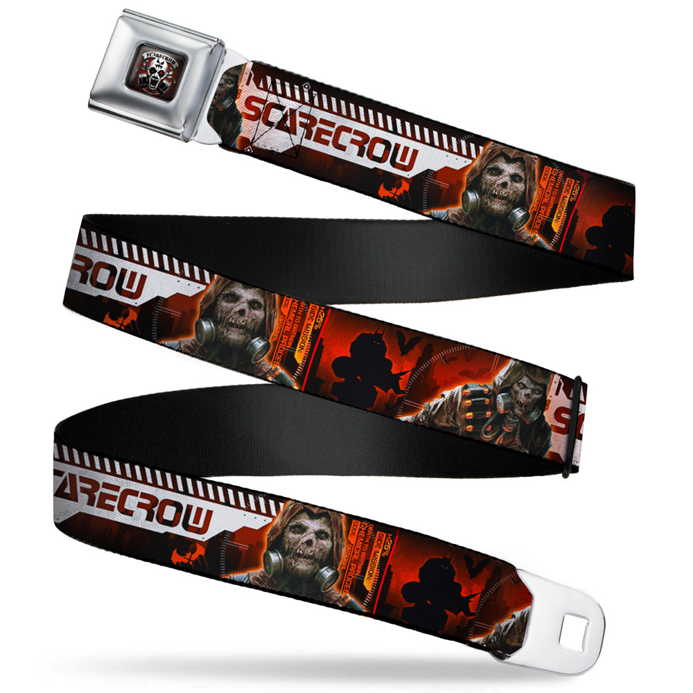 SCARECROW Arkham Knight Skull Icon Full Color Reds Seatbelt Belt - SCARECROW Arkham Knight Profile/2-Poses Orange/Black/White Webbing Seatbelt Belts DC Comics