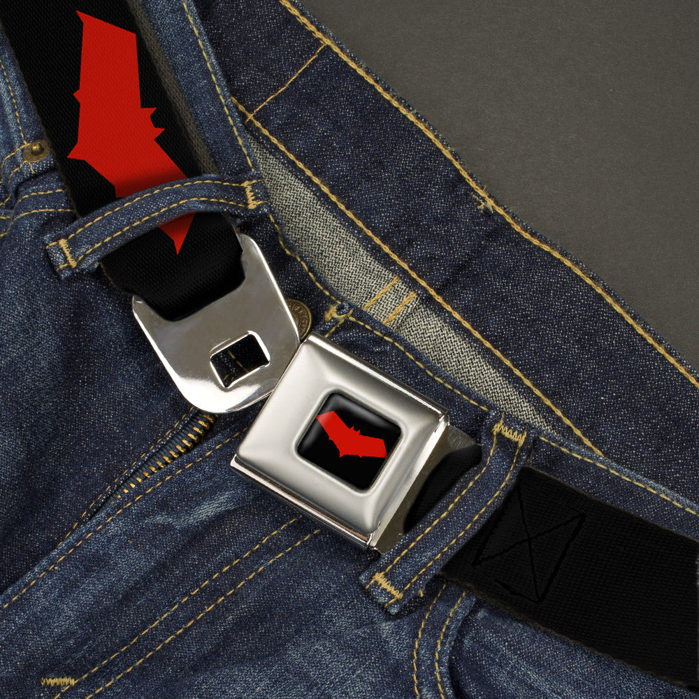 Red Hood Logo Full Color Black Red Seatbelt Belt - Red Hood Logo Black/Red Webbing Seatbelt Belts DC Comics