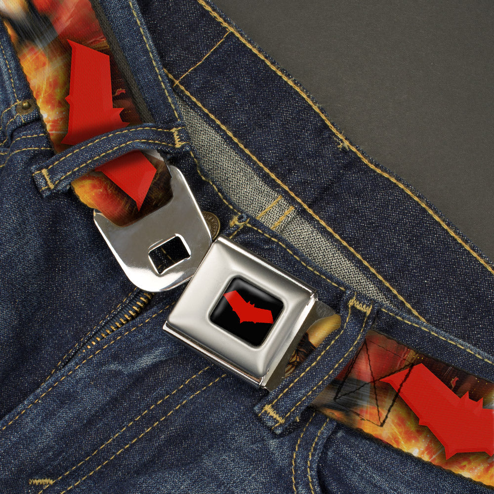 Red Hood Logo Full Color Black Red Seatbelt Belt - Red Hood and the Outlaws #29 Shooting/Explosion Cover Pose/Logo Webbing Seatbelt Belts DC Comics