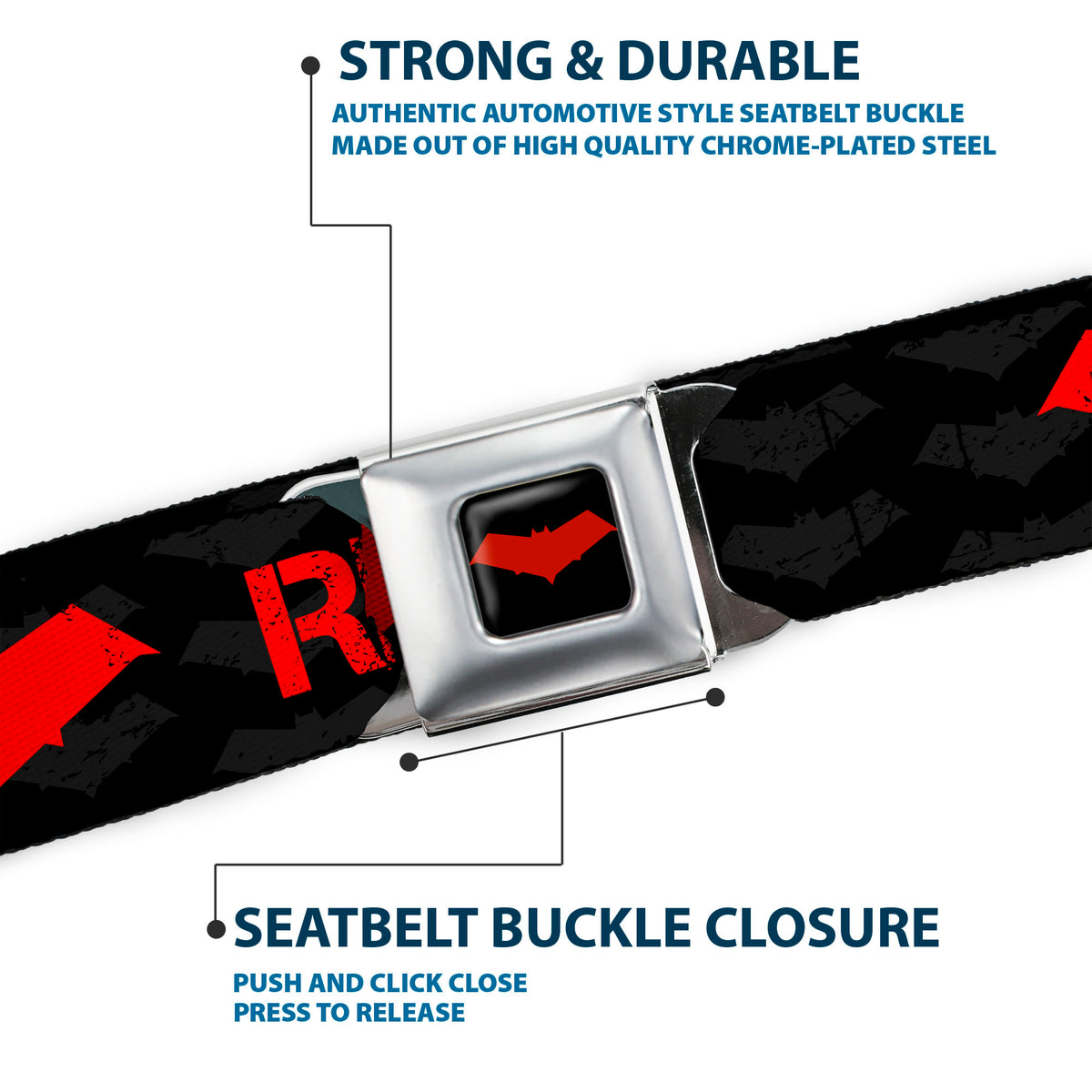 Red Hood Logo Full Color Black Red Seatbelt Belt - RED HOOD/Logo Weathered Black/Gray/Red Webbing Seatbelt Belts DC Comics