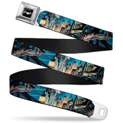 Mini Stacked Bats Dots Batman Logo Full Color Black White Gray Seatbelt Belt - Flashpoint Batman Action Pose/Cityscape Webbing Seatbelt Belts DC Comics