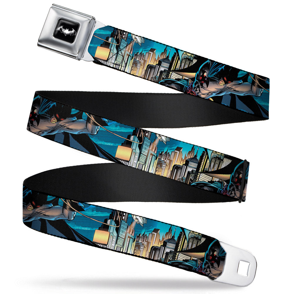 Mini Stacked Bats Dots Batman Logo Full Color Black White Gray Seatbelt Belt - Flashpoint Batman Action Pose/Cityscape Webbing Seatbelt Belts DC Comics