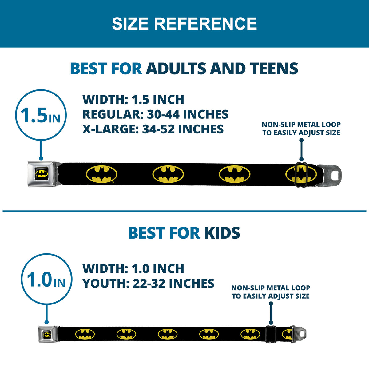 Batman Full Color Black/Yellow Seatbelt Belt - Batman Shield Black/Yellow Webbing Seatbelt Belts DC Comics