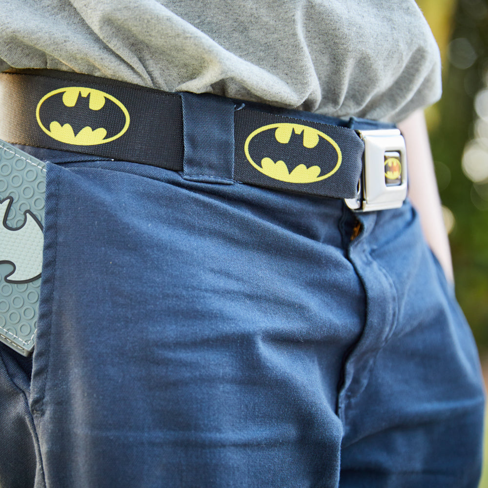 Batman Full Color Black/Yellow Seatbelt Belt - Batman Shield Black/Yellow Webbing Seatbelt Belts DC Comics