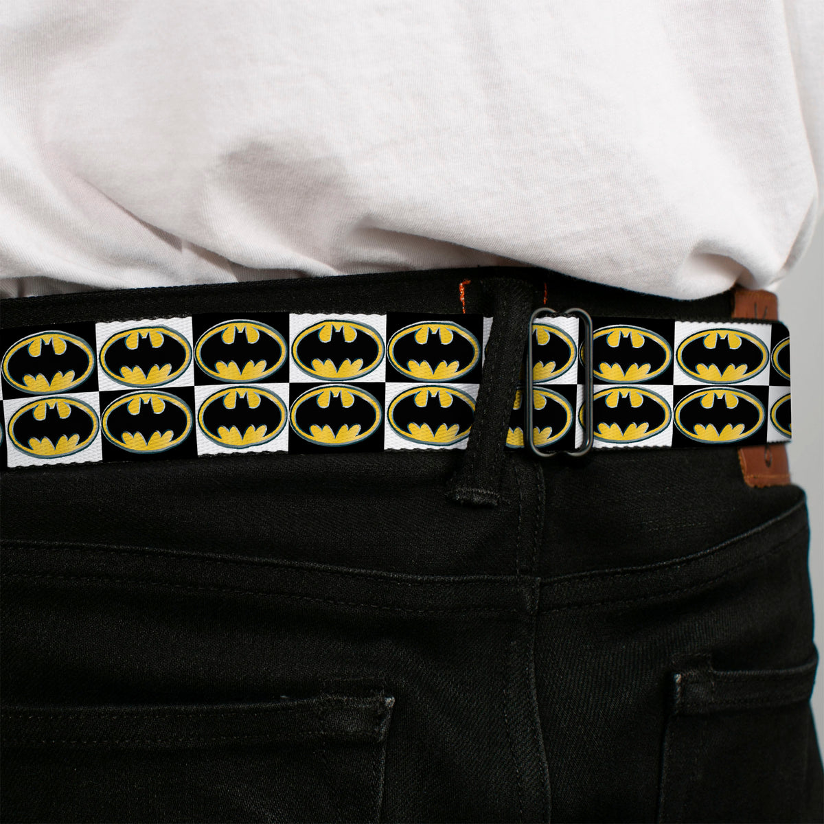 Batman Full Color Black Yellow Seatbelt Belt - Batman Shield Checkers Webbing Seatbelt Belts DC Comics
