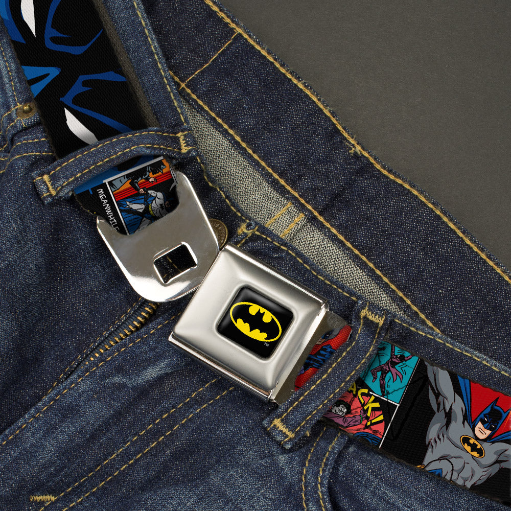 Batman Full Color Black Yellow Seatbelt Belt - Batman & Joker Comic Strip Webbing Seatbelt Belts DC Comics