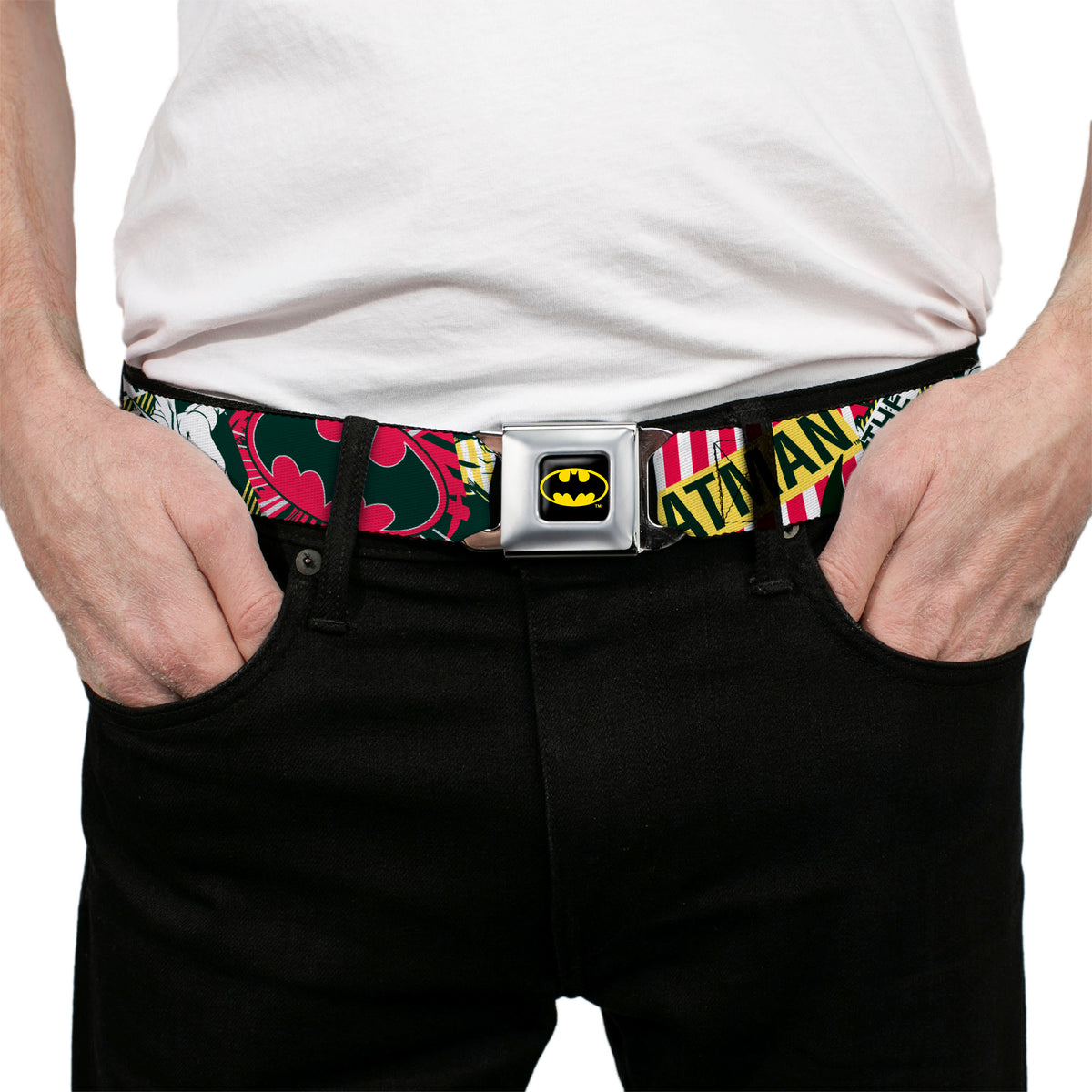 Batman Full Color Black Yellow Seatbelt Belt - Batman Caped Crusader Webbing Seatbelt Belts DC Comics