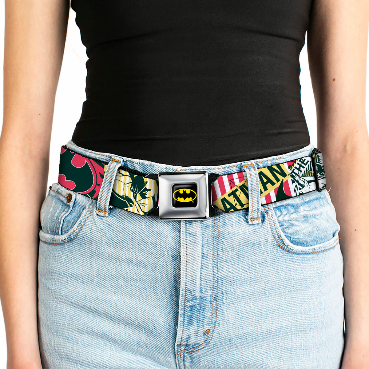 Batman Full Color Black Yellow Seatbelt Belt - Batman Caped Crusader Webbing Seatbelt Belts DC Comics